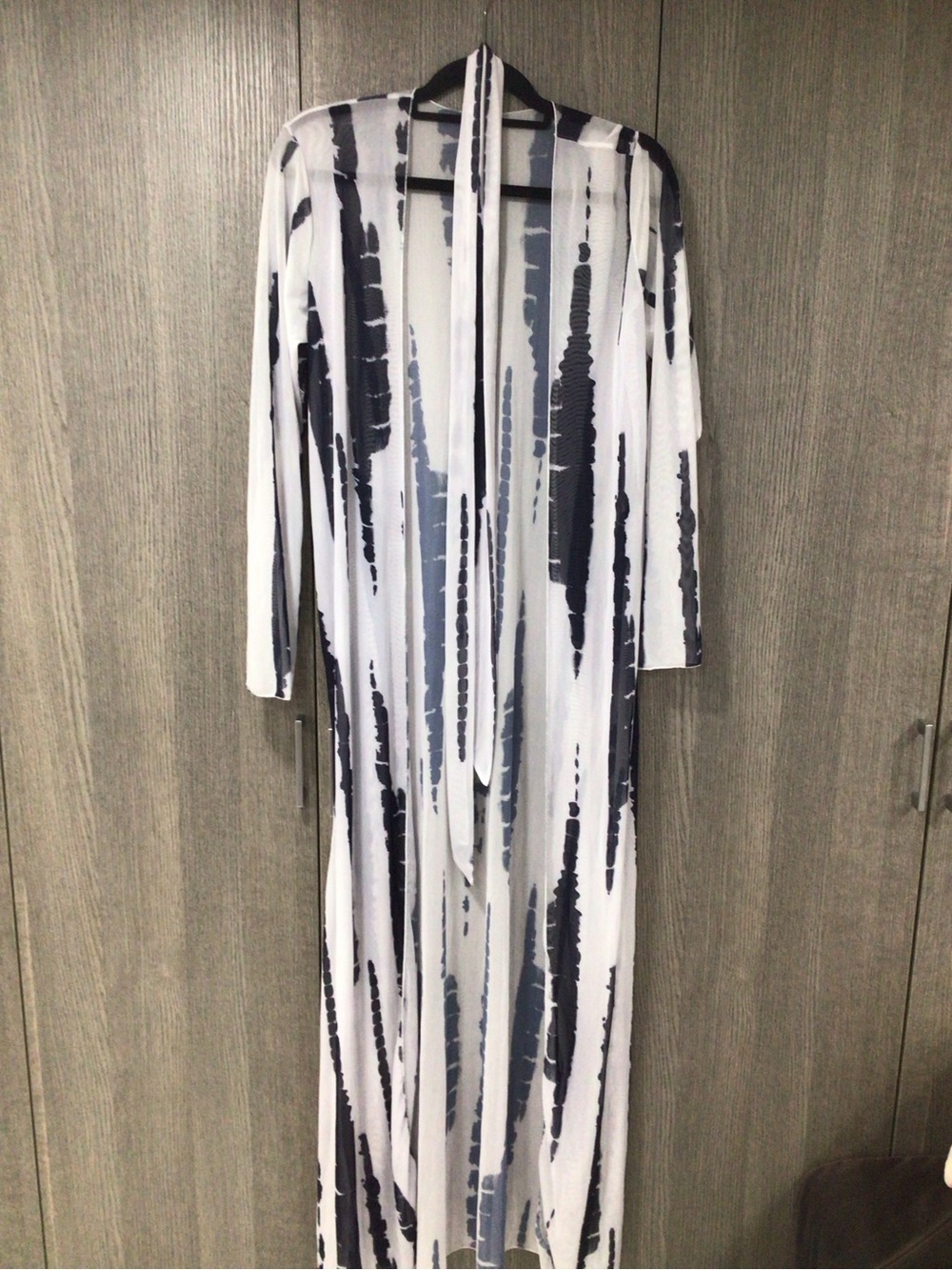 Open-Front Women’s Swim Coverup Duster - White with Black Stripe